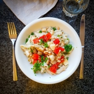 romige pasta met knolselderij en gegrilde paprika recept
